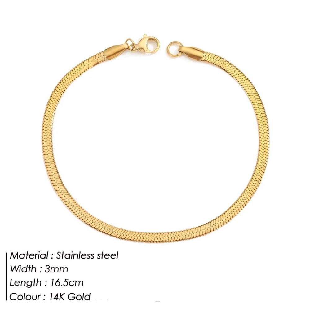 3MM Gold Tone Snake Rope Chain Bracelet - Picture 2 of 4